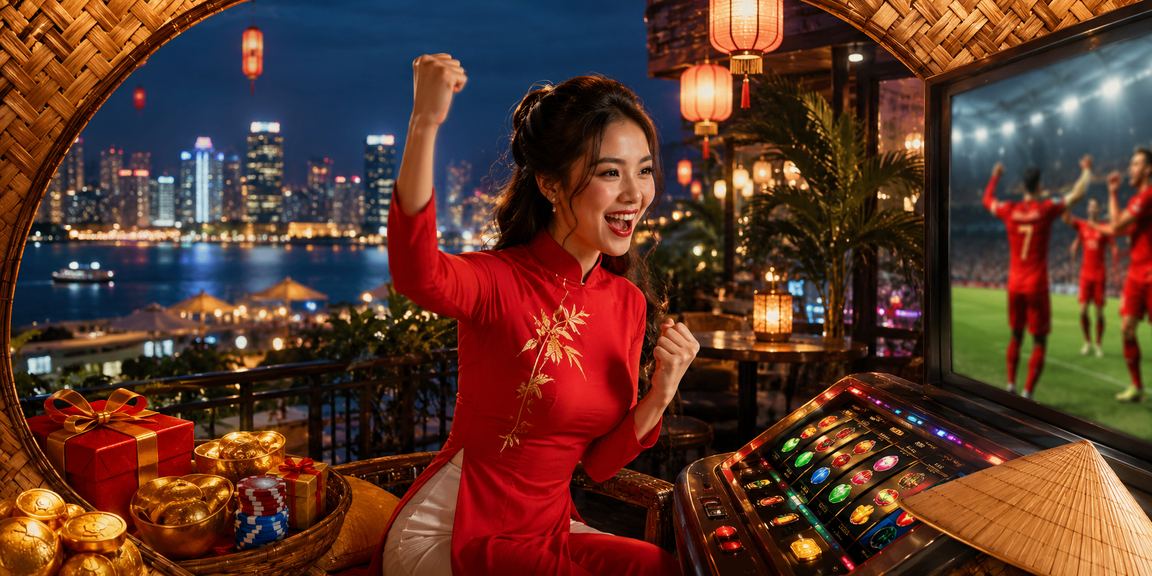 Người phụ nữ mặc áo dài tại Hà Nội tham gia trò chơi Slots và theo dõi jackpot trực tuyến