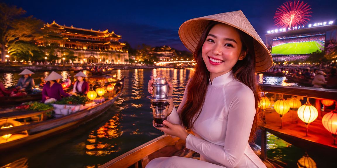 Người dân Huế cùng thưởng thức cà phê và xem phân tích thể thao trên điện thoại